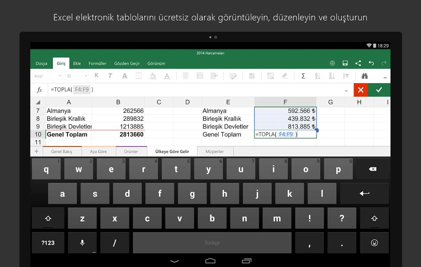 Tablet için Microsoft Excel - screenshot