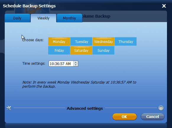 schedule backup weekly mode