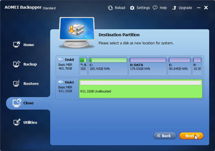 Select Destination Disk
