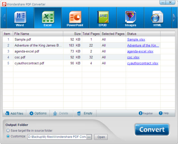 Convert PDF files with one click