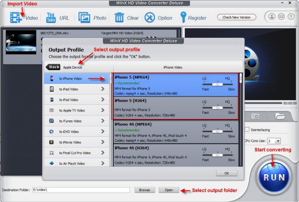 WinX HD Video Converter Deluxe - iPhone 5 MKV dönüştürmek