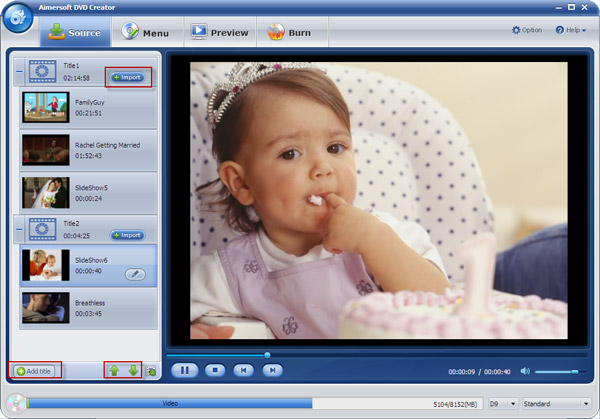 Aimersoft DVD Creator - add videos