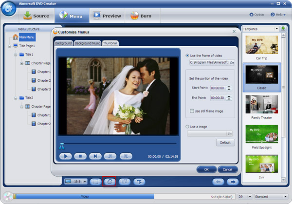 Aimersoft DVD Creator - menu