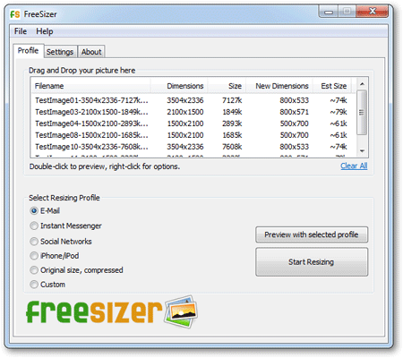 FreeSizer screenshot