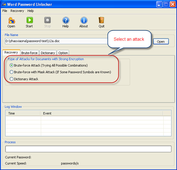 Word, parola korumalı dosyayı seçin