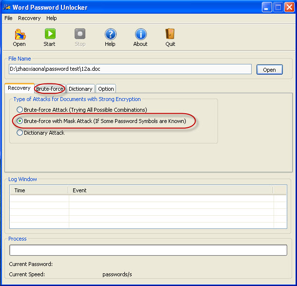 Word Password Recovery Tab seçin