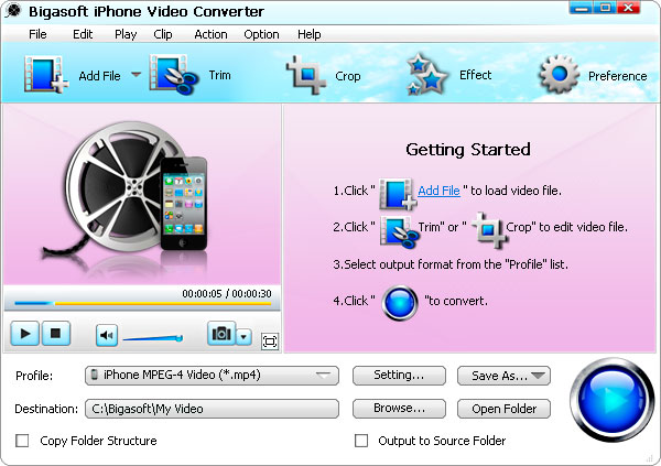 Bigasoft iPhone Video Converter Ekran Görüntüsü