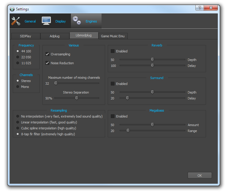 Screenshot of Game Music Emu settings