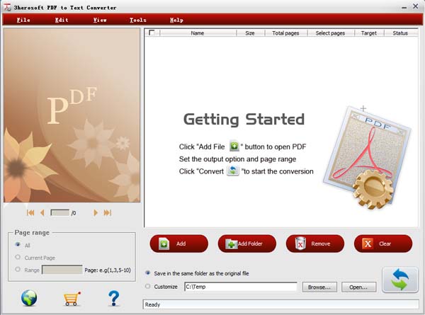 3herosoft PDF to Text Converter screenshot
