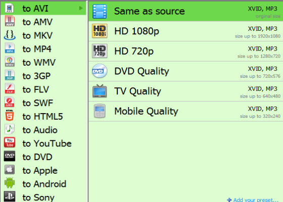 choose output format
