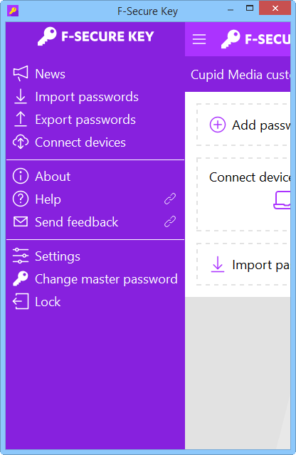 Обзор F-Secure Key: меню