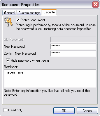Document properties: Password protection