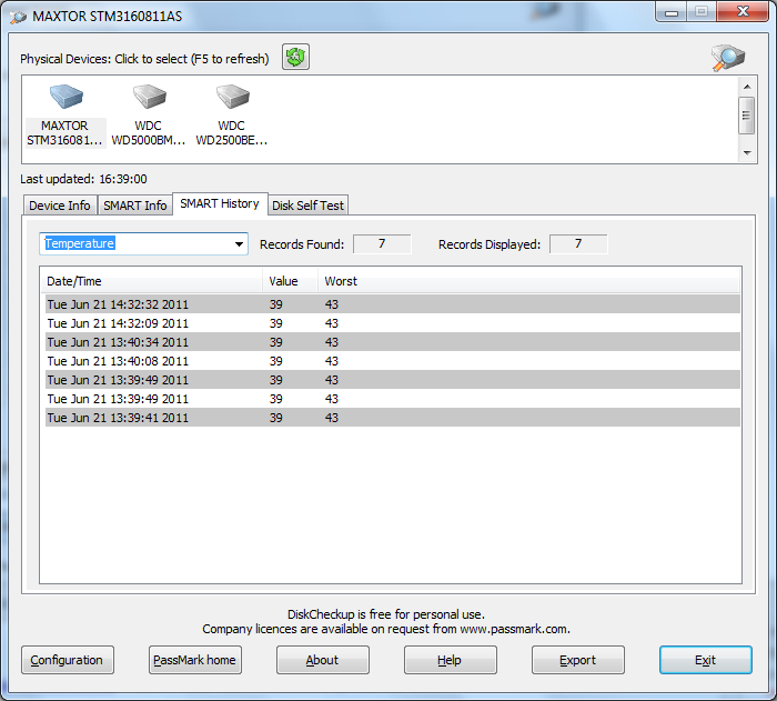 DiskCheckup History Tab
