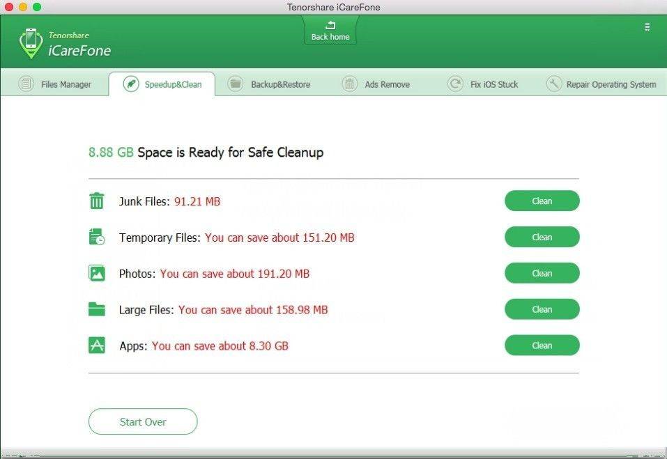 screenshots of iphone system care tool