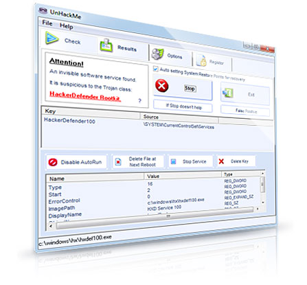UnHackMe detects a rootkit