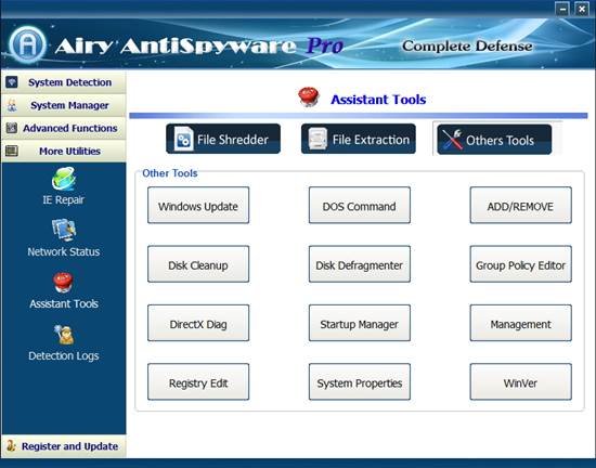 Airy AntiSpyware Pro Assitan Tools